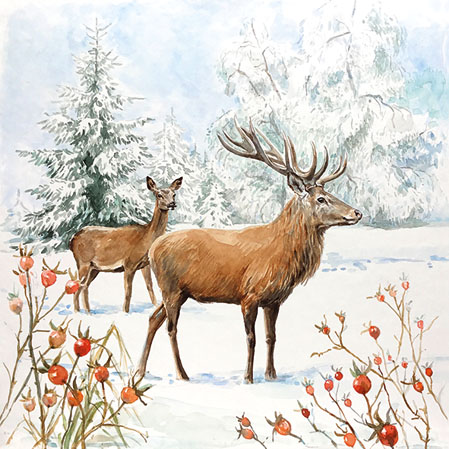 88 Serviette Deer in Snow